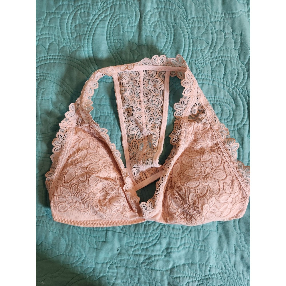 Aerie‎ Floral Lace Racerback Bralette Peach Pink Removable Pads NWT Large